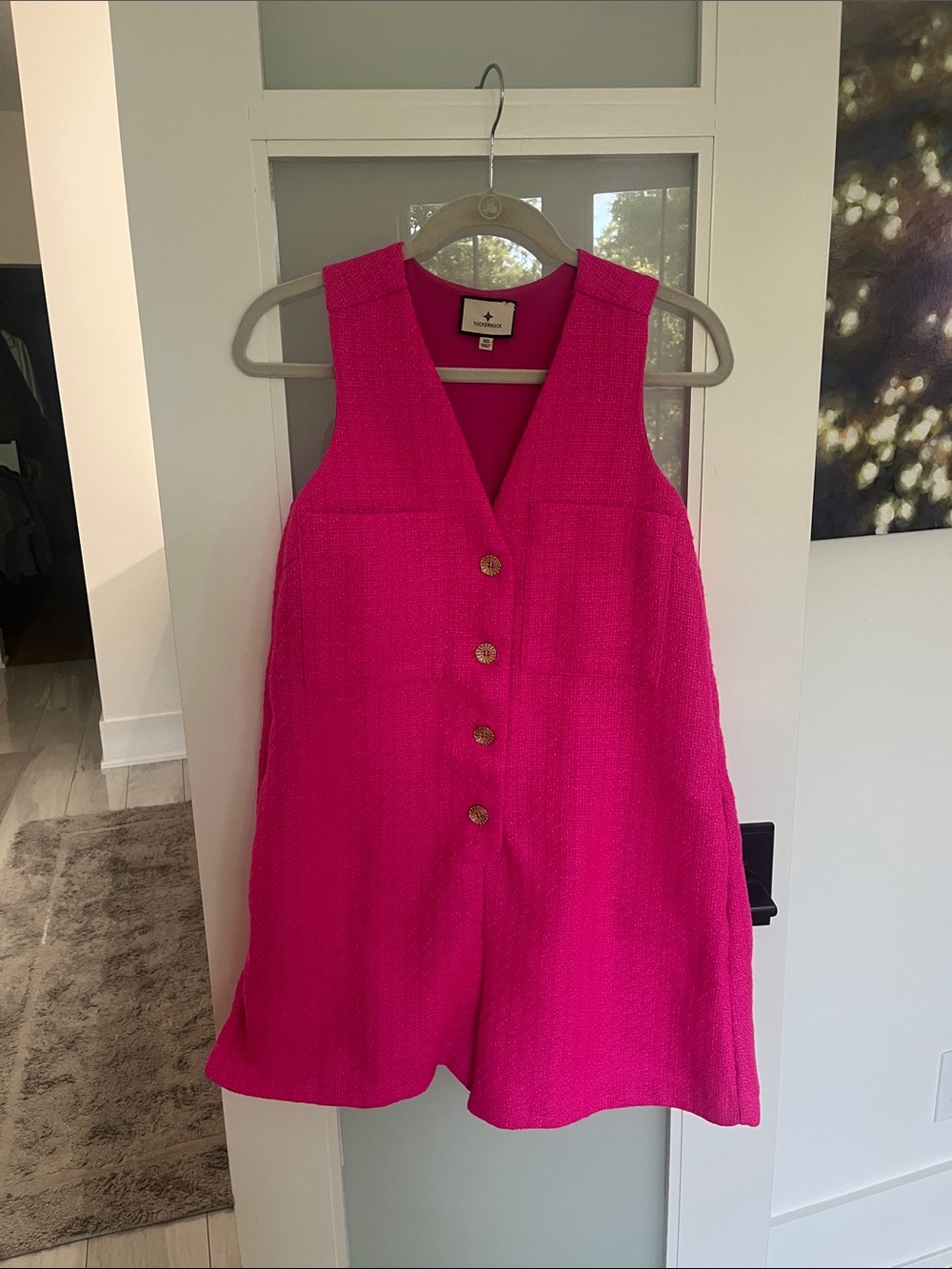 Tuckernuck Hot Pink Textured Sleeveless Button Romper